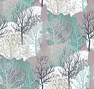 Vector seamless pattern with winter forest, abstract texture