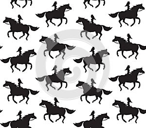 Vector seamless pattern of woman horse silhouett