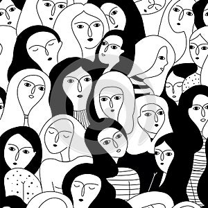 Vector seamless pattern with women faces.