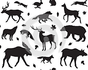 Vector seamless pattern of wood animal silhouette