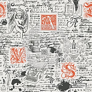 Vector seamless pattern on a literary theme