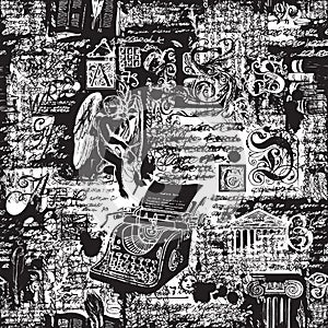 Vector seamless pattern on a writers theme