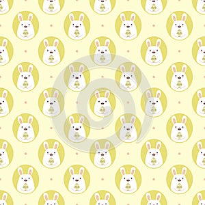 Vector seamless pattern with yellow easter bunnies and eggs.