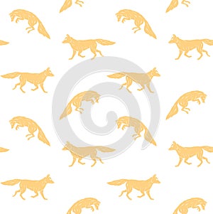 Vector seamless pattern of yellow hand drawn fox