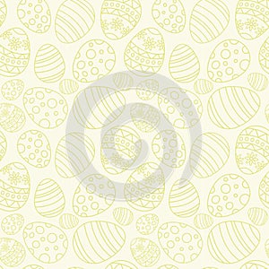 Vector seamless pattern with yellow outline easter eggs.