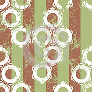 Vector seamless patterns with mechanism of nuts and stripes. Creative geometric beige pastel grunge backgrounds.