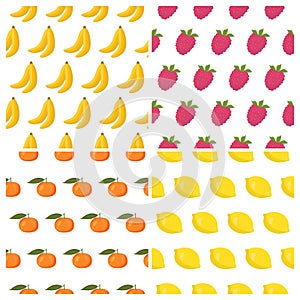 Vector seamless patterns set with fruits. Healthy food background