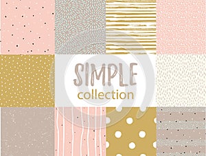 Vector seamless patterns with universal simple textures. Set for fabric, gift wrap and wallpaper. photo