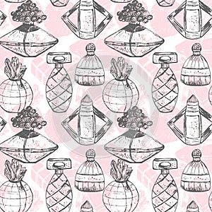 Vector seamless perfume pattern. Elegant and feminine pattern