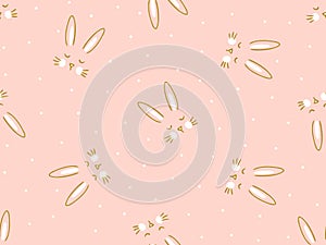 Vector seamless pink background with little cute bunny.