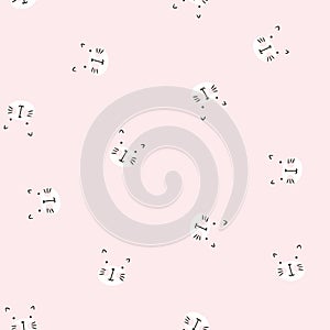 Vector seamless pink background with little cute cats. Hand drawn fabric design.