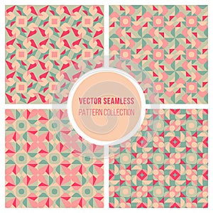 Vector Seamless Pink Teal Geometric Retro Square Pattern