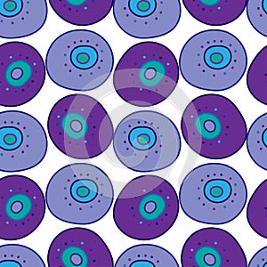 Vector seamless polka dot pattern in blue tones. Illustration of purple and violet circles with dots