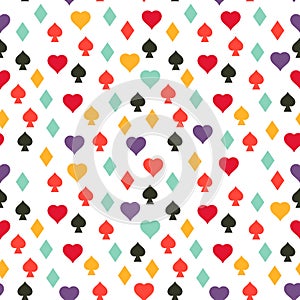 Vector seamless repeat colorful illustration with playing cards, card suits