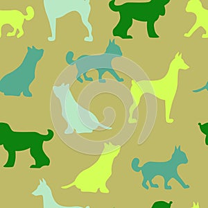 Vector seamless repeating childish pattern with cute dogs, cats in Scandinavian style. Animals background with dog, cat