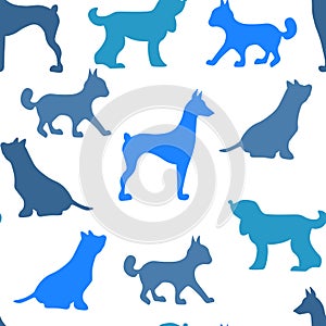 Vector seamless repeating childish pattern with cute dogs, cats in Scandinavian style. Animals background with dog, cat