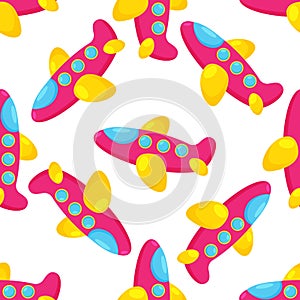 Vector seamless repeating children simple pattern with aircraft. Kids seamless pattern with planes. Funny airplanes