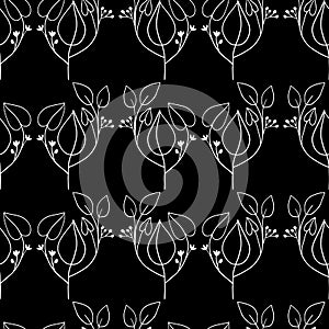 Vector seamless repeating pattern with abstract, pop art black and white allover line art.
