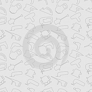 Vector seamless repeating pattern and background with industrial power tools transparent icons.