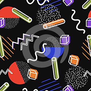 Vector seamless retro comic memphis pattern with geometric elements