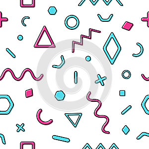 Vector seamless retro comic memphis pattern with geometric elements