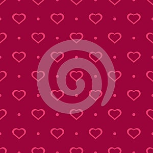 Vector seamless romantic pattern. Hearts on dark pink background.