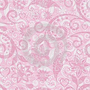 Vector seamless rose floral pattern with lace vintage curls
