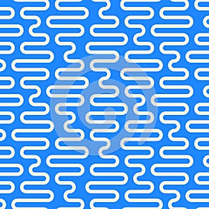 Vector Seamless Rounded DNA Helix Shape White Wavy Vertical Lines on Blue Backdround Pattern