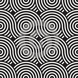 Vector seamless rounded lines texture. Modern geometric circular shape background. Monochrome repeating pattern.