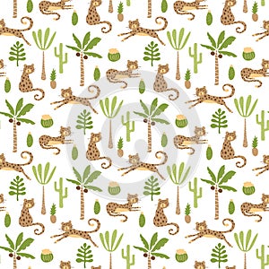 Vector Seamless Safari Pattern with leopards