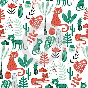 Vector Seamless Safari Pattern with leopards
