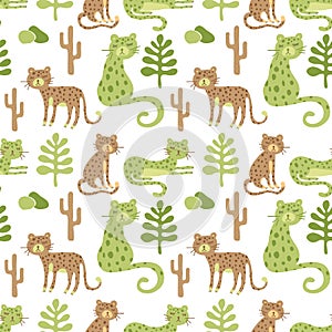 Vector Seamless Safari Pattern with leopards