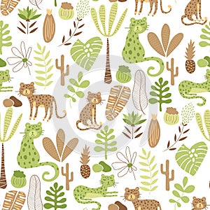 Vector Seamless Safari Pattern with leopards