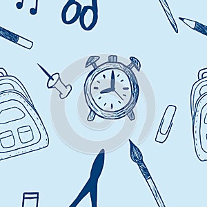 Vector seamless school pattern on green background.