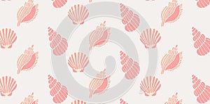 Vector Seamless Shell Pattern with Pastel Marine Elements for Print, Background, Decor