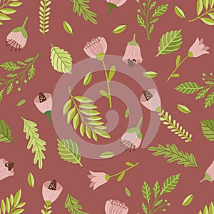 Vector seamless spring pattern with flowers, bouquets, plants