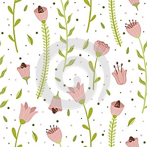 Vector seamless spring pattern with flowers, bouquets, plants