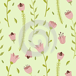 Vector seamless spring pattern with flowers, bouquets, plants