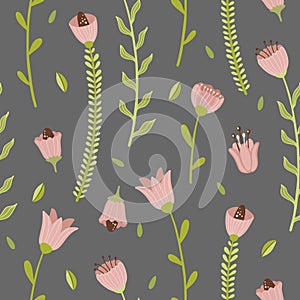 Vector seamless spring pattern with flowers, bouquets, plants