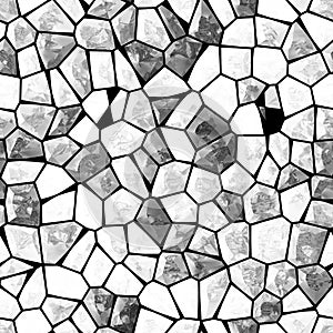 Vector seamless stone pattern. Broken glass. Abstract mosaic pattern. Black and white background