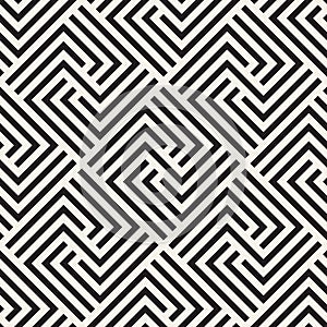 Vector seamless stylish pattern. Geometric striped ornament. Monochrome spiral lines lattice.