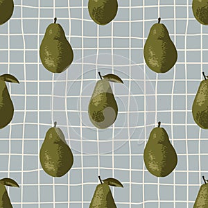 Vector seamless summer pattern with avocadoes on retro geometry background