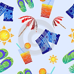 Vector seamless summer pattern light sunny with icons