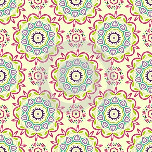 Vector Seamless Sunny Mandala Pattern. Geometry Wrapped Textures.