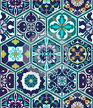 Vector seamless texture. Beautiful mega patchwork pattern for design and fashion with decorative elements