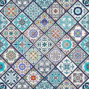 Vector seamless texture. Beautiful mega patchwork pattern for design and fashion with decorative elements