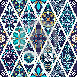 Vector seamless texture. Beautiful mega patchwork pattern for design and fashion with decorative elements