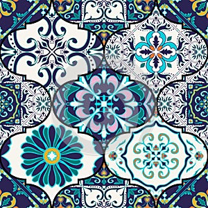 Vector seamless texture. Beautiful patchwork pattern for design and fashion with decorative elements.