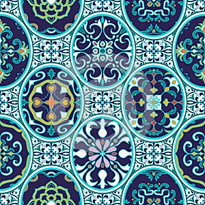 Vector seamless texture. Beautiful patchwork pattern for design and fashion with decorative elements