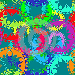 Vector seamless texture of bright blue gears and laurel wreaths